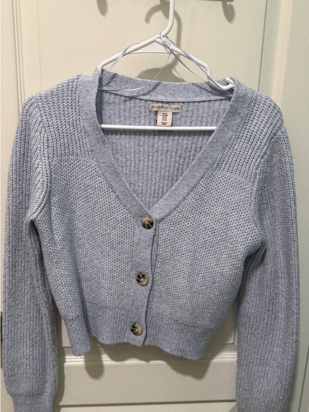 Sincerly Jules Pale Blue V-Neck Button Front Knit Cardigan